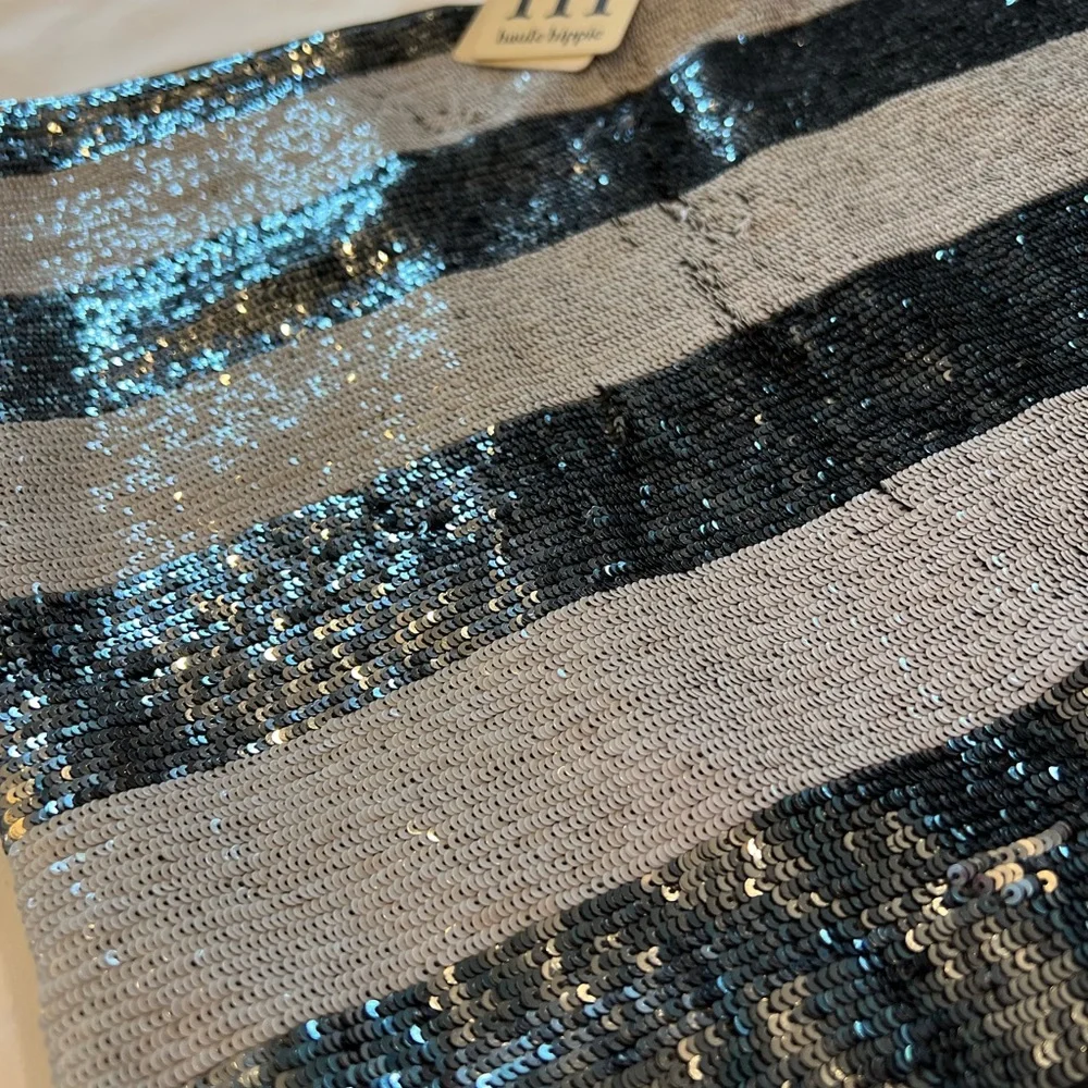 NEW Haute Hippie Striped Metallic Sequins 100% Silk Mini Skirt $395 MSRP LARGE - Picture 9 of 16